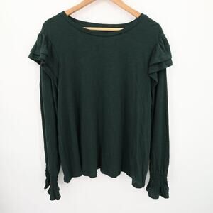 Ana Blouse Size 0X Forest Green Long Sleeve Ruffle Round Neck Cap Sleeve NWT